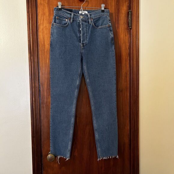 Re/Done Jeans 90's High Rise Ankle Crop Stretch Button Fly Dark Wash Skinny 27 - Picture 1 of 9